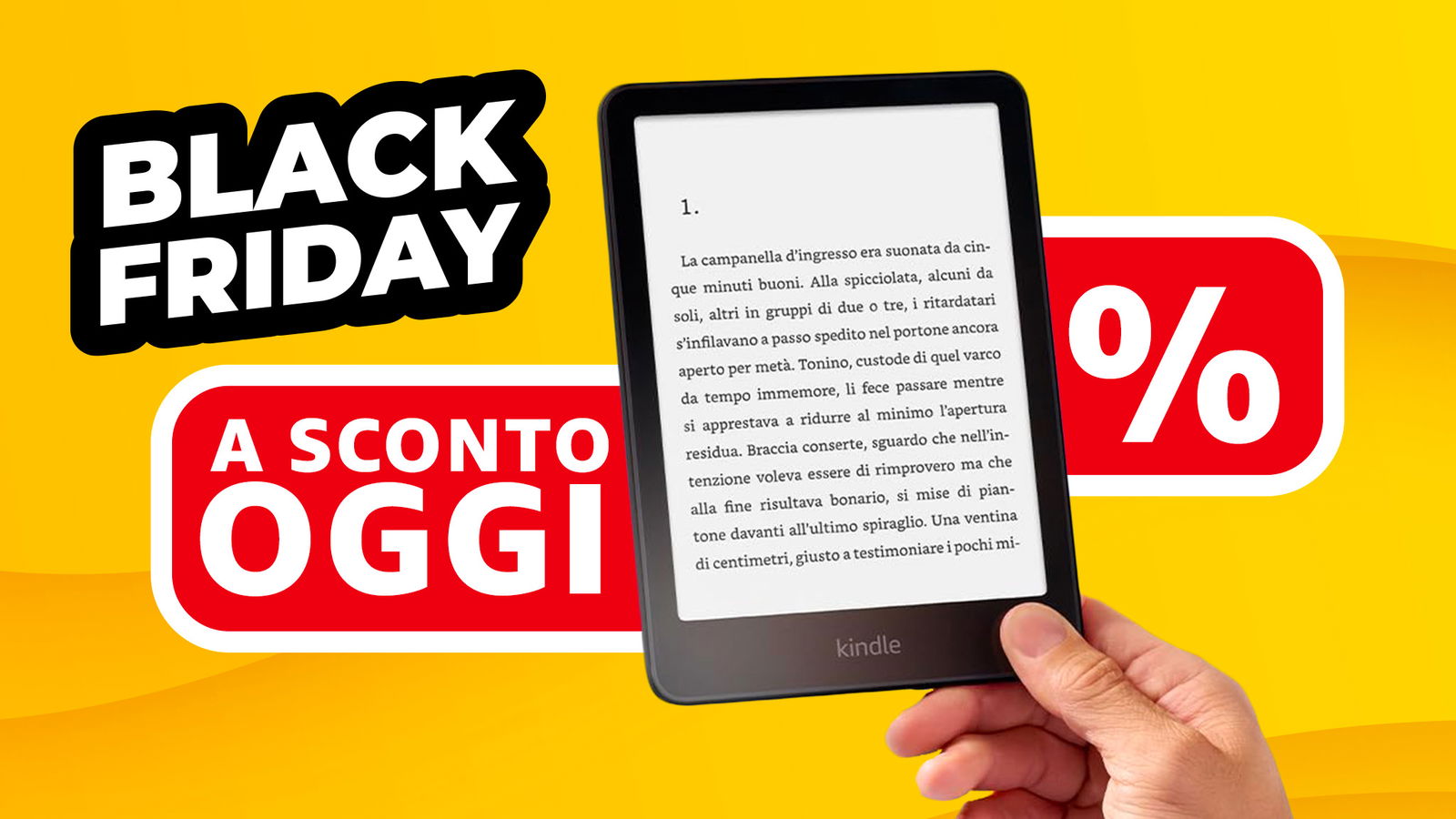 uomo che tiene in mano kindle a sconto per il black friday