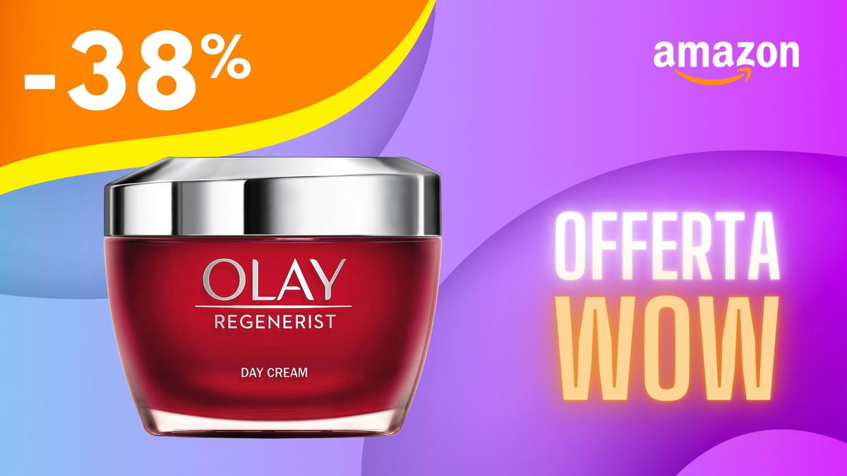 Foto crema Olay in primo piano su sfondo colorato