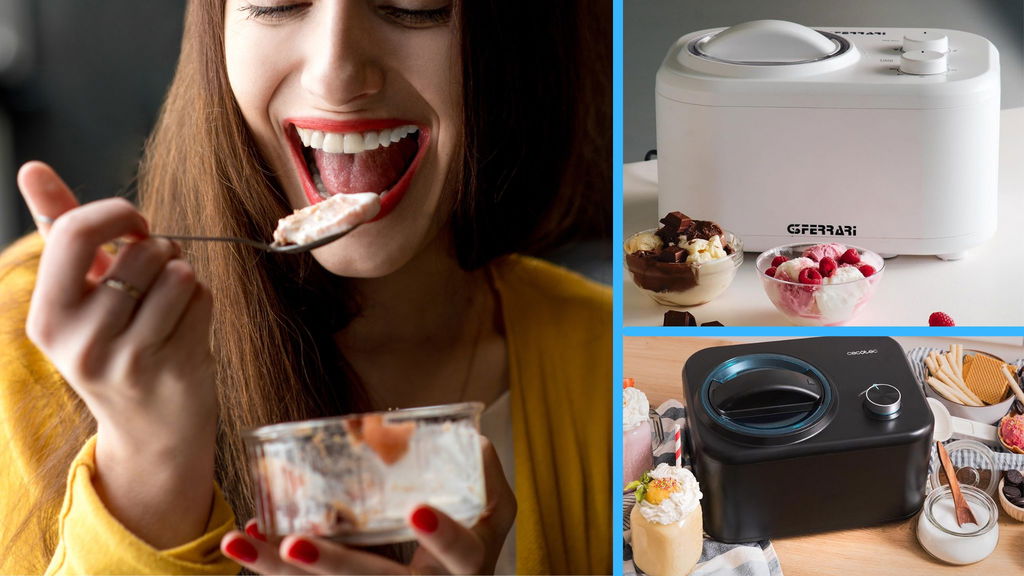 donna che mangia il gelato appena fatto e migliori gelatiere autorefrigeranti