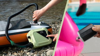 pompa elettrica per gonfiabili che gonfia un sup e una che gonfia un fenicottero da spiaggia