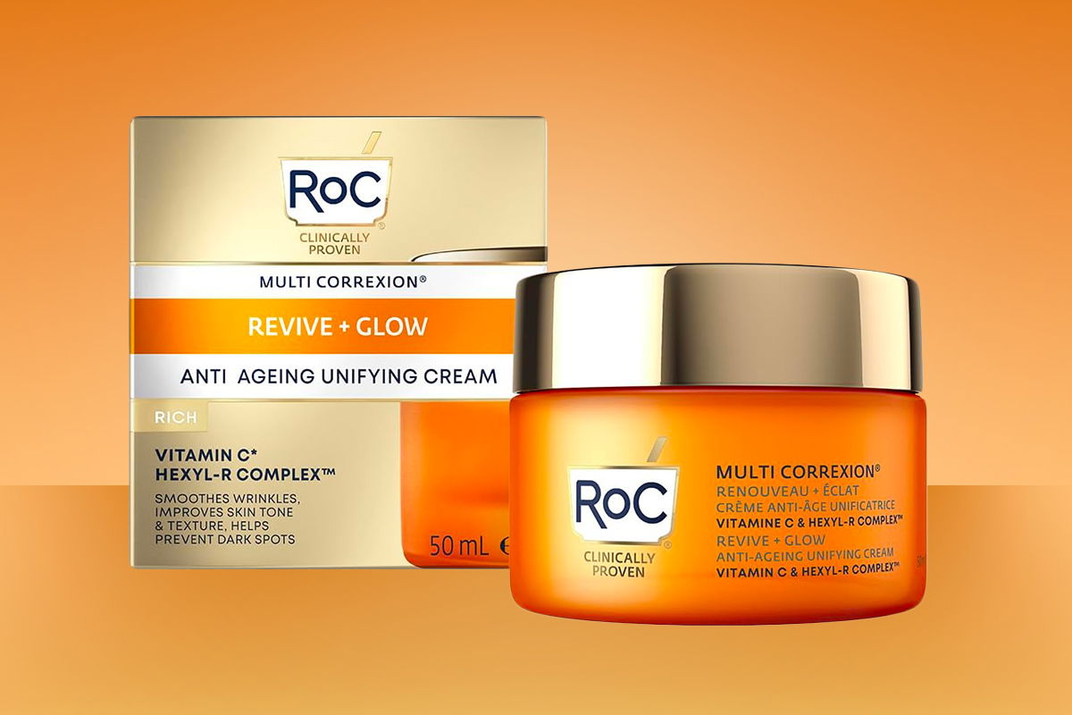 crema viso vitamina c  roc packaging sfondo arancione