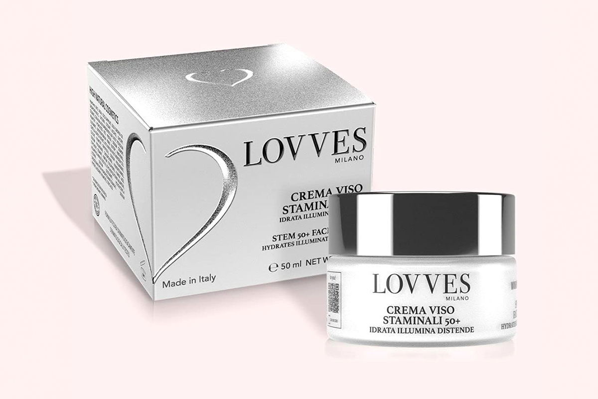 crema viso menopausa lovves packaging sfondo rosa