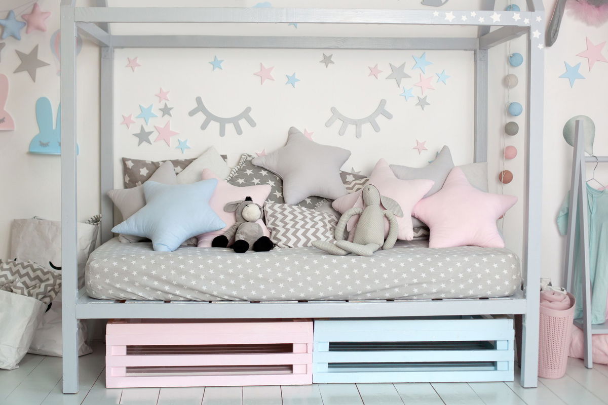 letto bambini 3-5 anni azzurro e rosa