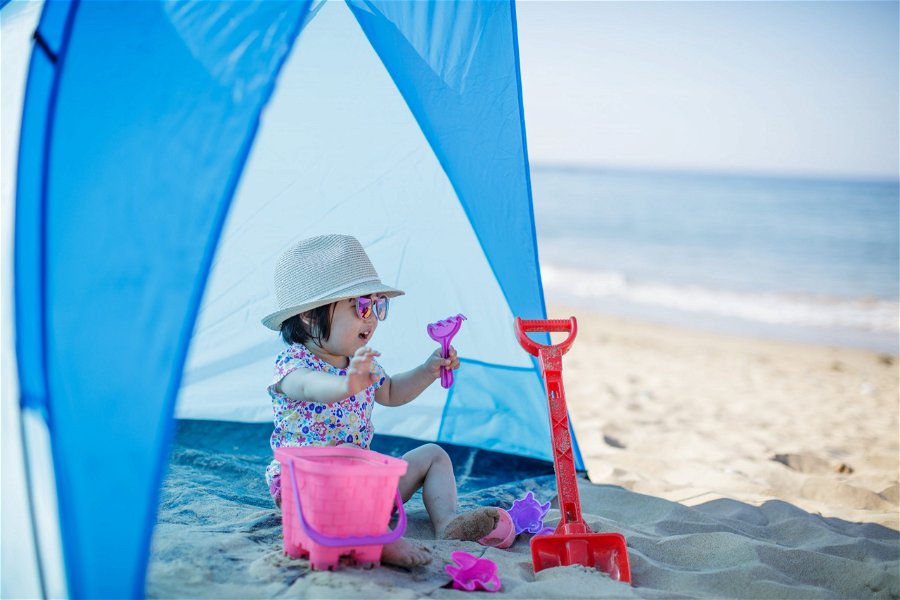 1 Pezzo Tenda Da Spiaggia Pieghevole E Portatile Blu Con Tenda Esterna