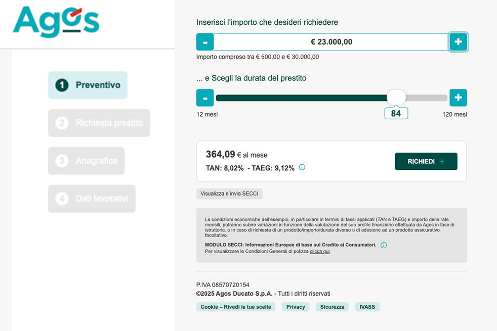 simulatore richiesta preventivo prestito agos