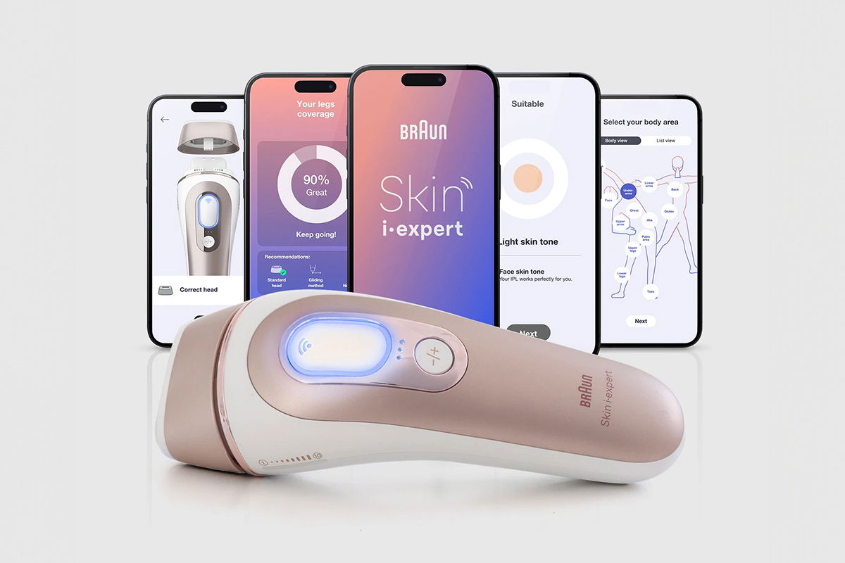 luce pulsata skin i-expert Braun con mockup funzioni app