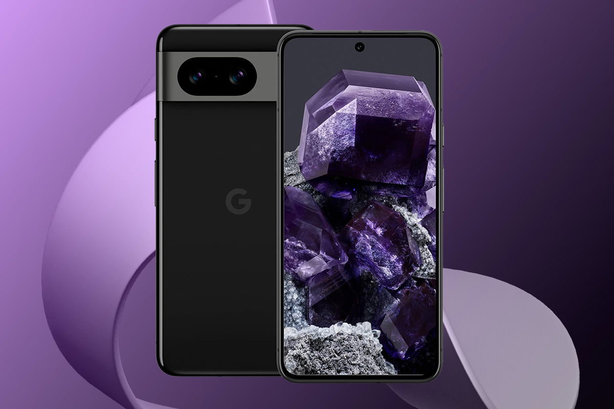 smartphone fascia media Google pixel 8 sfondo viola